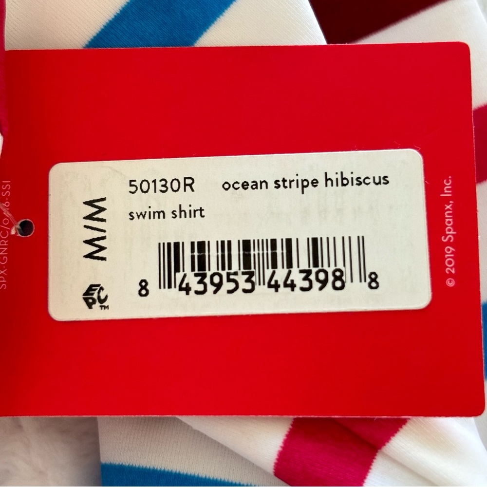SPANX Long Sleeve Ocean Stripe Hibuscus Swim Shirt--NWT--M - Picture 11 of 14